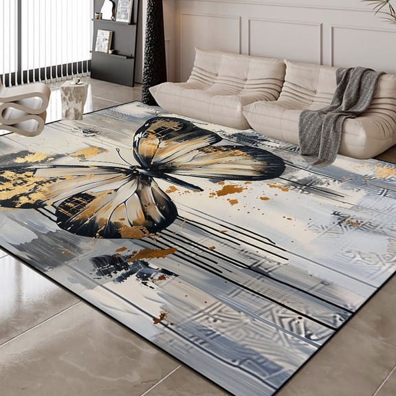 Soft Animal Butterfly Patter Carpet Living Room ration Light Luxury Coffee Table Rug for Bedroom Non-slip Floor Mat Washable