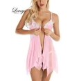 thumbnail image 1 of Conjunto de pijama de malla con cierre frontal para mujer, ropa de dormir Sexy con cuello en V, trajes de Boudoir, Langeray, Pizama Damska, 1 of 4