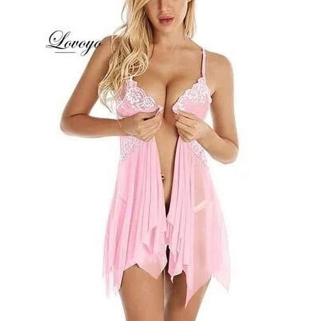 Conjunto de pijama de malla con cierre frontal para mujer, ropa de dormir Sexy con cuello en V, trajes de Boudoir, Langeray, Pizama Damska