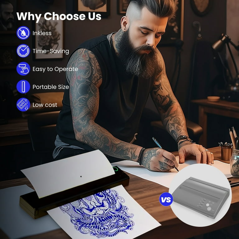 Ouwald Tattoo Stencil Printer, 2600mAh Tattoo Printer with 10pcs Free Transfer Paper, Wireless Tattoo Transfer Stencil Thermal Printer