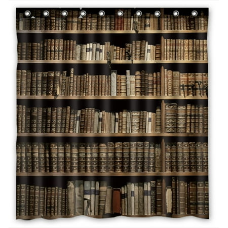 Book Shower - PHFZK Educational Shower Curtain, Old Library Books Bookshelf Polyester Fabric Bathroom Shower Curtain 66x72 inches