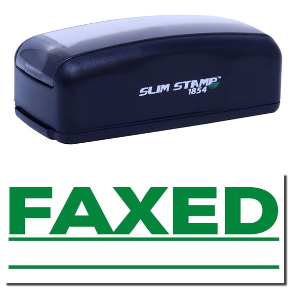 Large Pre-Inked Faxed with Line Stamp, Slim 1854, Ultra Slim Design, Impression Size 1-13/16" by 2-1/2", Up to 25,000 Impressions - Green Ink
