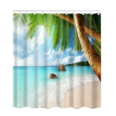 Palm Desert Shower Curtain - Bathroom 3D Tropical Beach Palm Trees Scenery Waterproof Shower Curtain 71 X 71 Inch