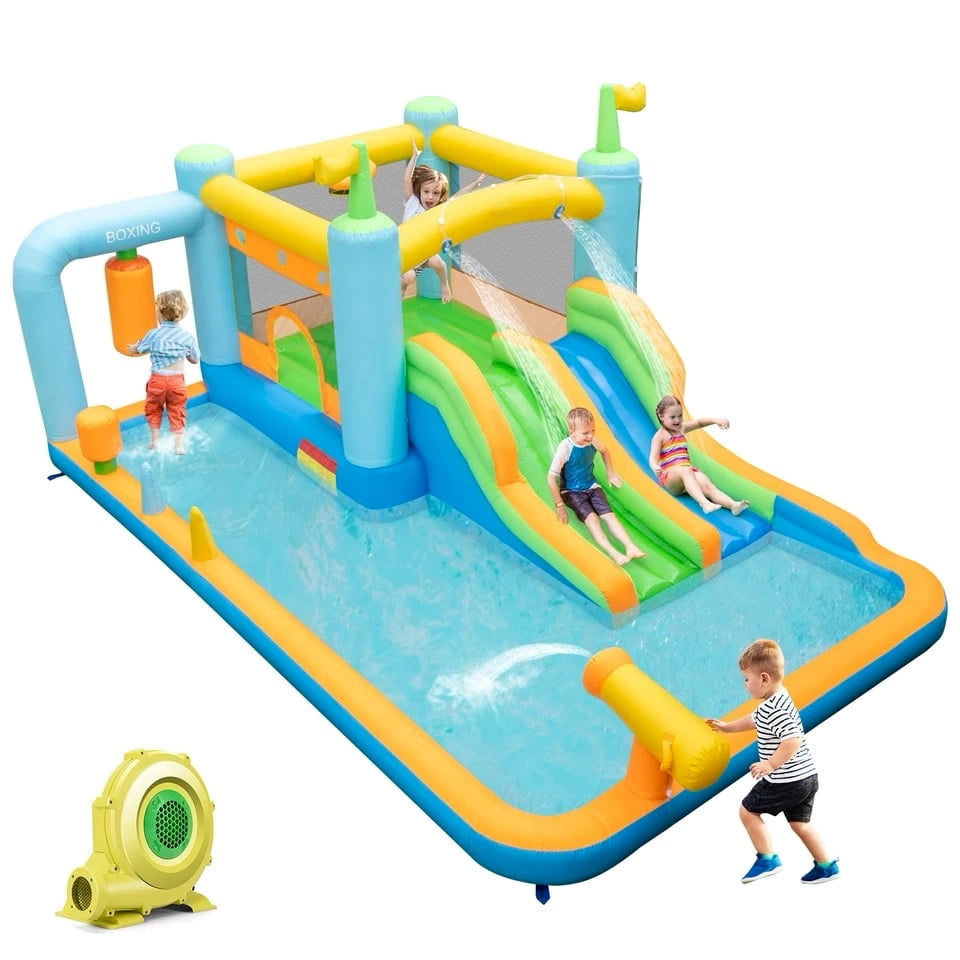 Auranook Inflatable Water Slide Giant Kids Bounce House Park Splash Pool with 735W Blower
