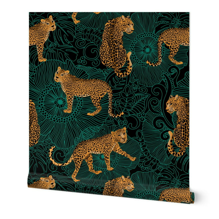 Peel & Stick Wallpaper 6ft x 2ft - Leopard Exotic Jungle Black Green Animal  Africa Cheetah Tiger Custom Removable Wallpaper by Spoonflower 