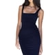 thumbnail image 3 of VISgogo Vestido ajustado informal para mujer, vestido a media pierna de corte bajo sin mangas de color sólido VISgogo moda, 3 of 5