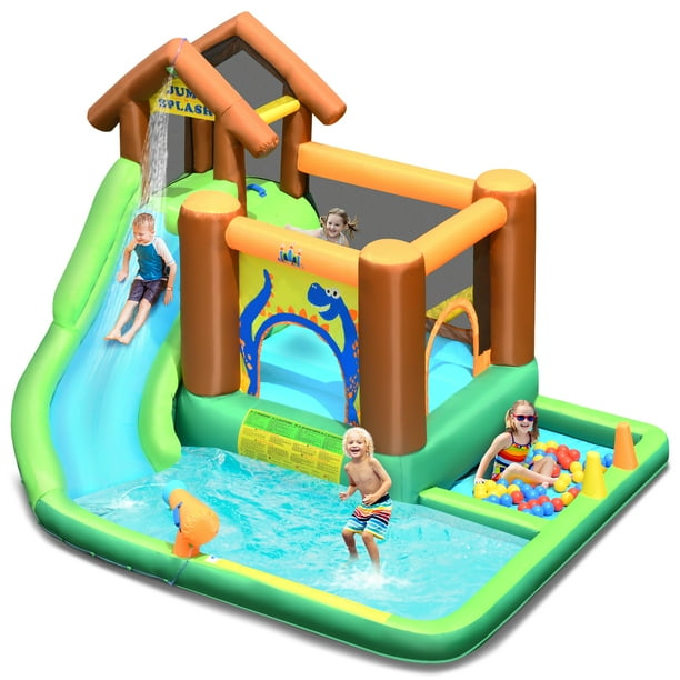 Costwaysku Parque acuático inflable con tobogán, tobogán inflable en tejido Oxford con piscina pared para escalar cama elástica piscina con pelotas,para fiestas encuentros diversión de verano
