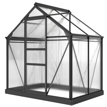 Outsunny Polycarbonate Greenhouse Kit, Heavy Duty Aluminum Walk-in Garden Shed with Sliding Door and Roof Vent, 74.75"W x 52"D x 79.25"H, Gray for Backyard and Patio