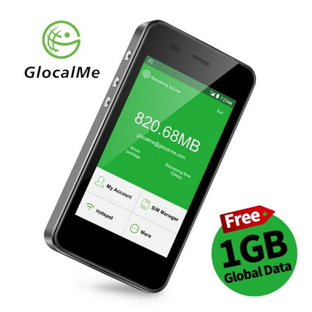 GlocalMe G3 4G LTE Mobile Hotspot, Worldwide High Speed WiFi Hotspot with 1GB Global Initial Data, No SIM Card Roaming Charges International Pocket WiFi Hotspot MIFI Device (Black)
