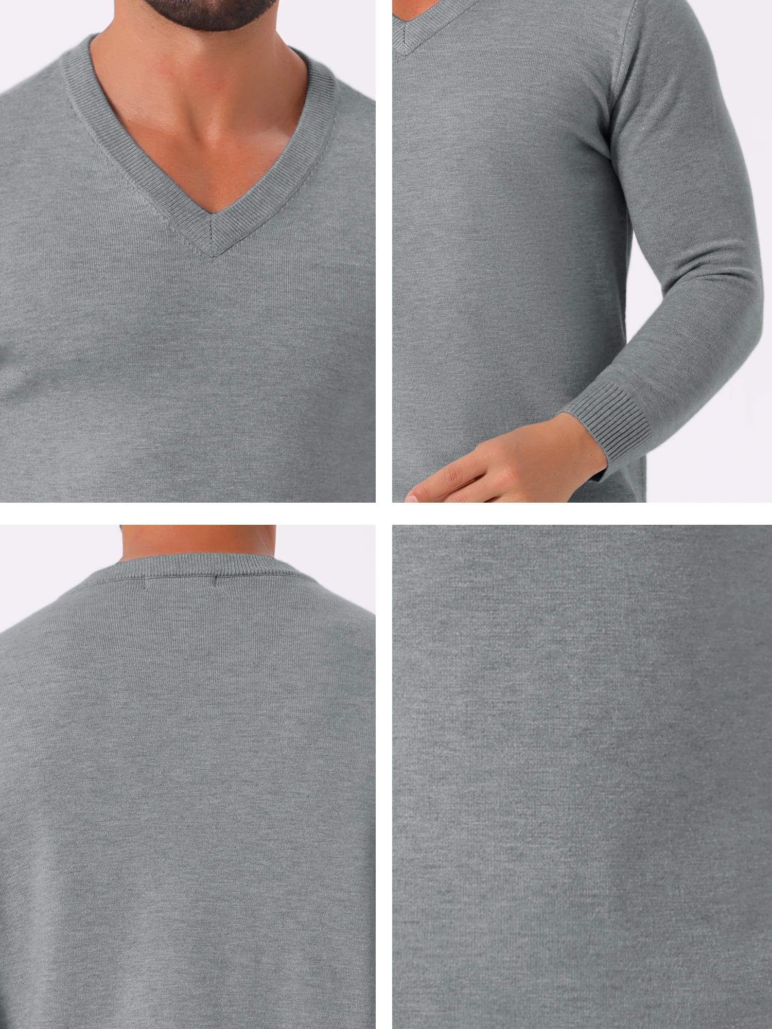 DARING DIVA Men's Long Sleeve V-Neck Solid Knitted Pullover Sweater M Gray