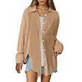 thumbnail image 2 of ZJXFGS Womens Button Down Shirts Linen Cotton Gauze Tops Loose Fit Boyfriend Shirts for Women Fall Button Down Shirts Khaki 2XL, 2 of 5