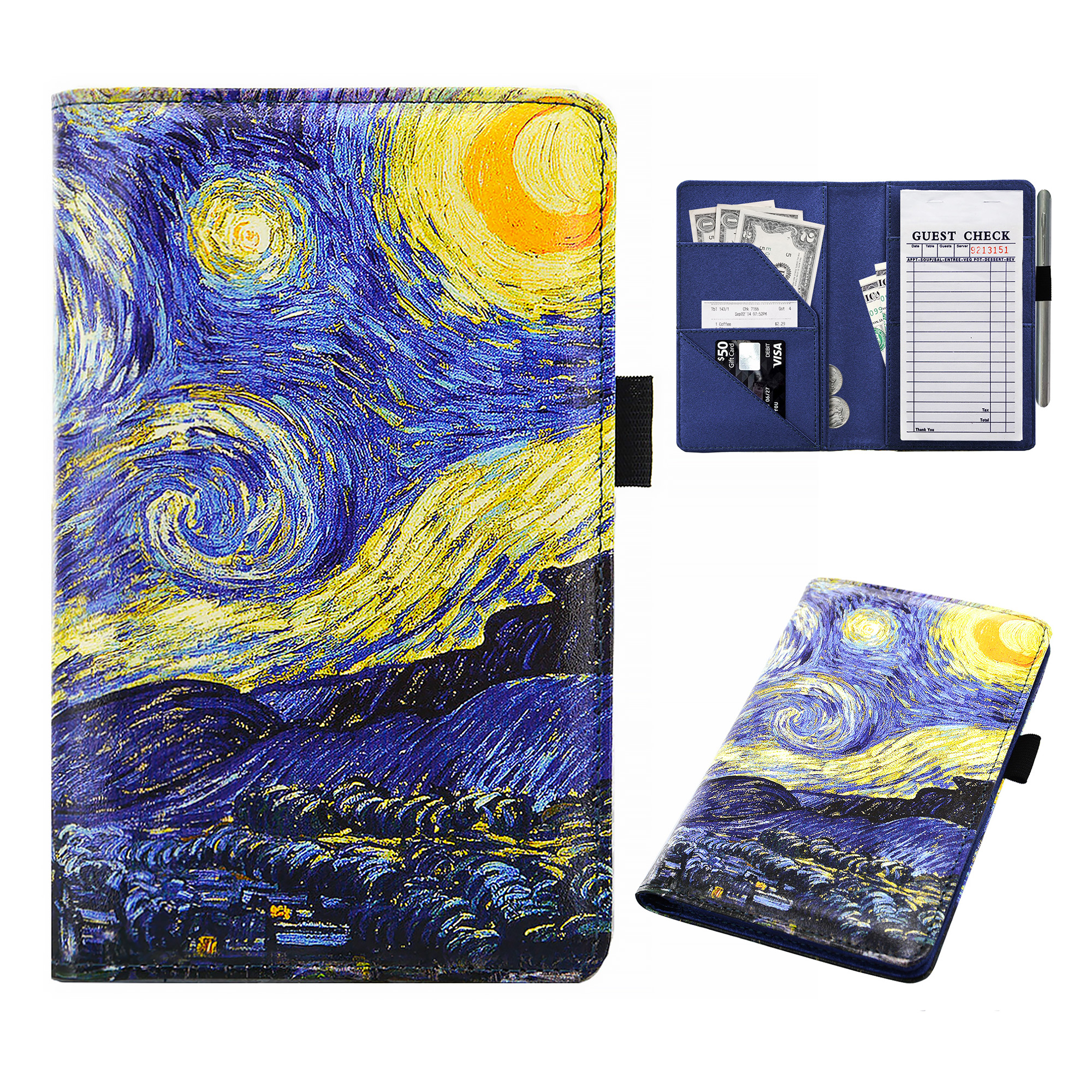 Blue Server Book for Waitress, Waiter Serving Book Checkbook Wallet