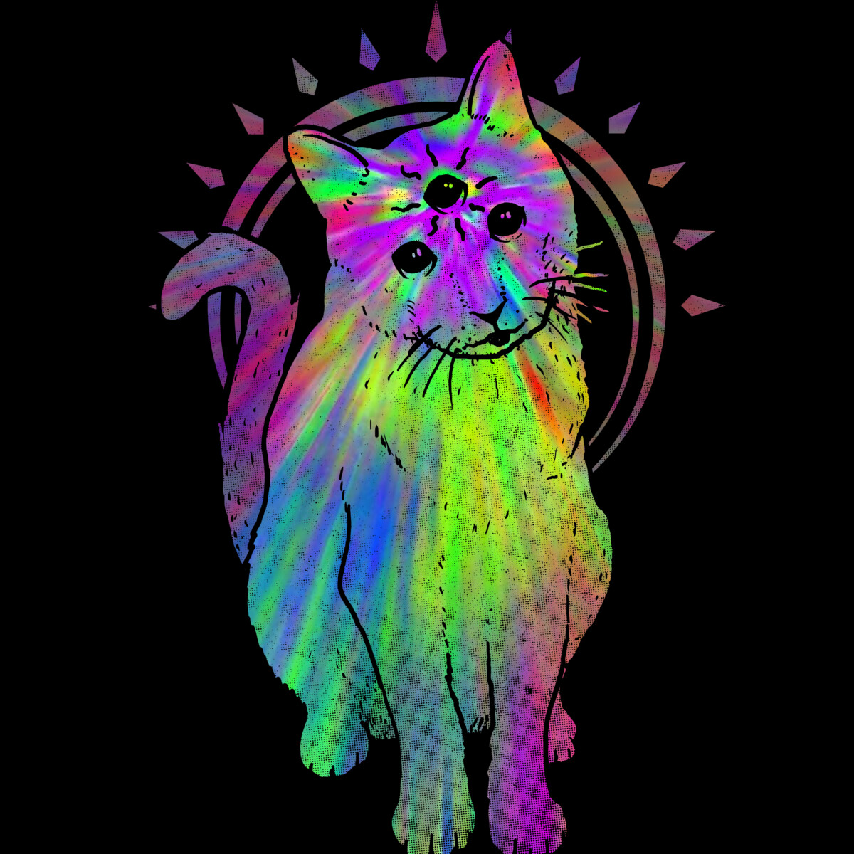 Psychic psychedelic trippy cat Mens Black Graphic Tee - Design By Humans  S - image 2 of 4