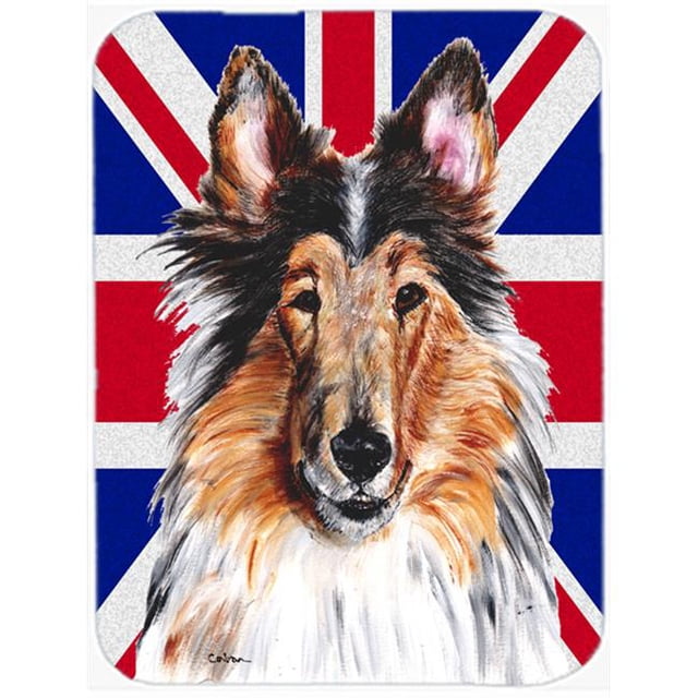 Carolines Treasures SC9893LCB Collie With English Union Jack British Flag Glass Cutting Board - Large