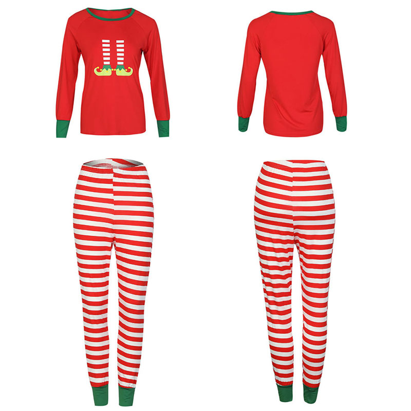 Christmas Family Women Pajamas Sets Long Sleeve T-shirt Striped Pants Xmas Sleepwear Nightwear