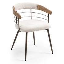 Glamour Home Set of 2 Beige Washed Woven Fabric Dining Chair Natural Wood Arms