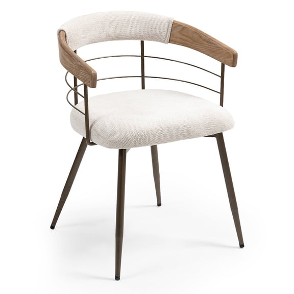 Glamour Home Set of 2 Beige Washed Woven Fabric Dining Chair Natural Wood Arms