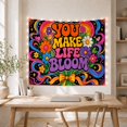 thumbnail image 5 of Psychedelic You Make Life Bloom on Black Background, Energetic Retro for Floral Art Lovers, Vibrant Text Wall Art, Housewarming Gift, Tapestry Wall Hanging for Living Room and Dorm, 5 of 7