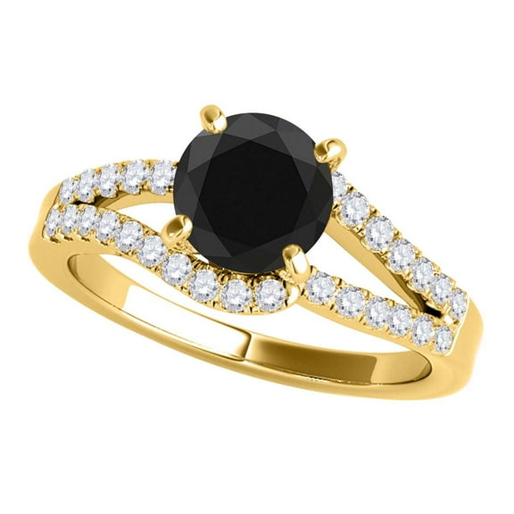 Mauli Jewels Engagement Rings for Women 1.50 Carat Black Diamond Halo Engagement Ring 4 Prong-Setting 14K Yellow Gold