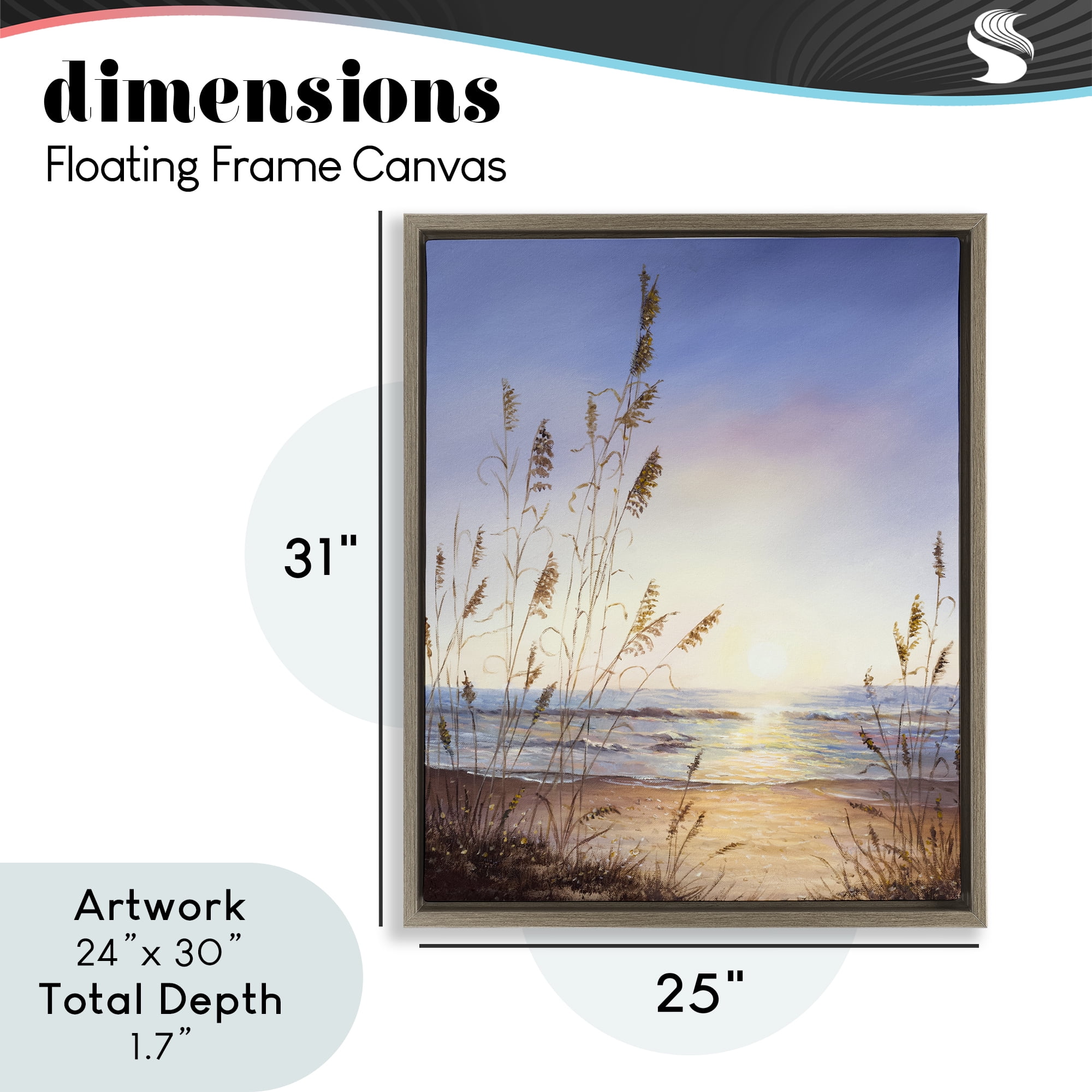 Seascape with Sunlit Grasses Brown Framed Floater Canvas Wall Art, design by Michelle Faber