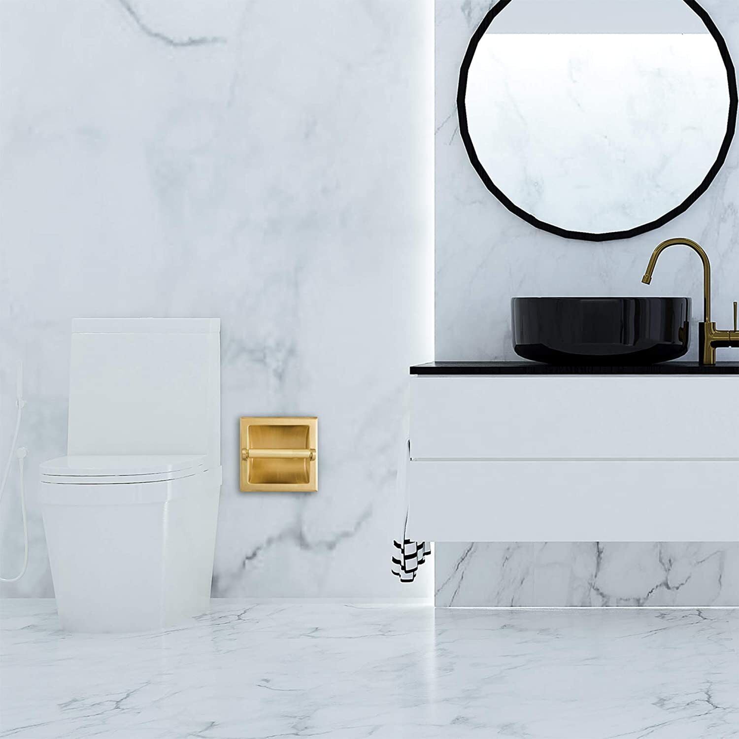 Recessed Toilet Paper Holder Wall Mounted Heavy Duty Metal Toilet Paper Roll