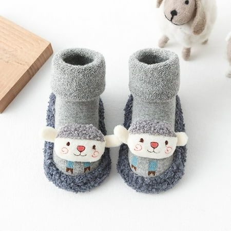 

Quealent Baby Booties Baby Winter Buttons Snow Boots Warm Shoes Anti-Skid Plush Ankle Booties Crib Gray A