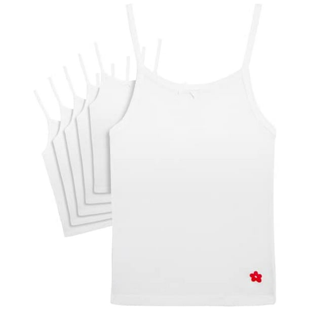 Girls’ Undershirt - 100% Cotton Cami - Camisole Tank Top (6 Pack, 2T-16),  Size 3T, White