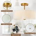 thumbnail image 3 of BESTOMINE Semi Flush Mount Ceiling Light,12.5 inch Drum Ceiling Light Fixture,Gold Light Fixtures Ceiling Mount,Cream White with Pleated Fabric Shade,Modern Ceiling Light for Bedroom,Hallway, 3 of 6