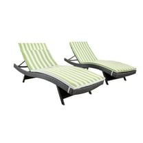 Savana Outdoor Wicker Lounge with Water Resistant Cushion, Set of 2, Grey/ Green and White Stripe