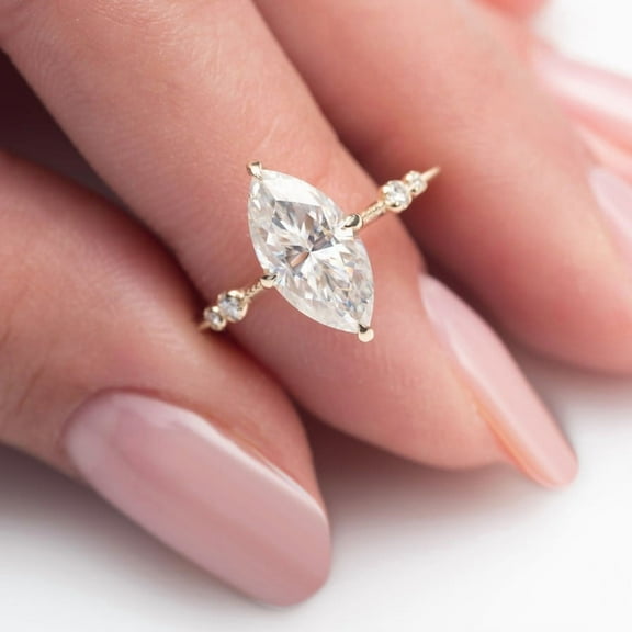Cora Jewellery 2CT Vintage Style Marquise Moissanite Engagement Ring For Women, 14K Yellow Gold