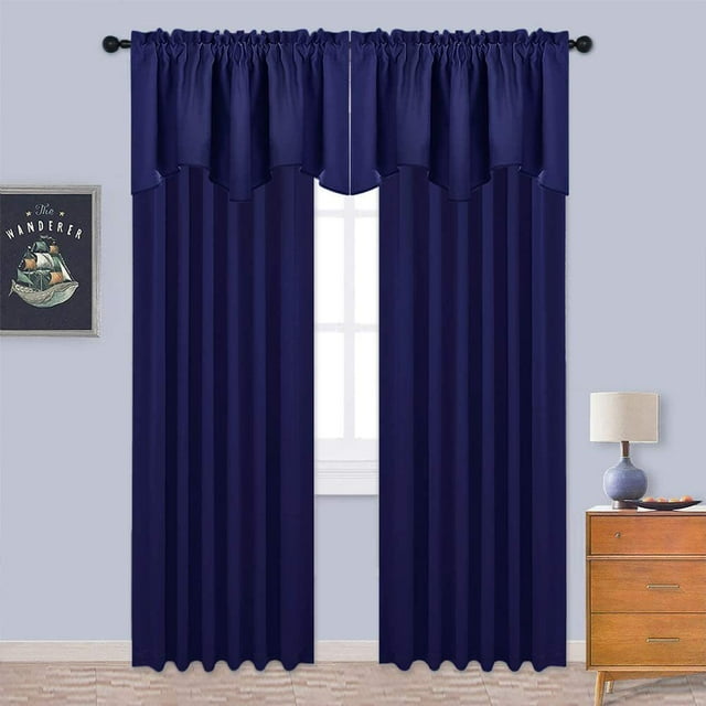 MAWCLOS Poche pour Tringle Rideau Occultant Écoénergétique Isolé Thermiquement 2 Pcs Cantonnière de Luxe Protection UV 2 Panneaux Rideaux d'Intimité Rideaux Bleu Royal-Cantonnières L:57"x H:18 Pouces/ 145cm*45cm-1PCS