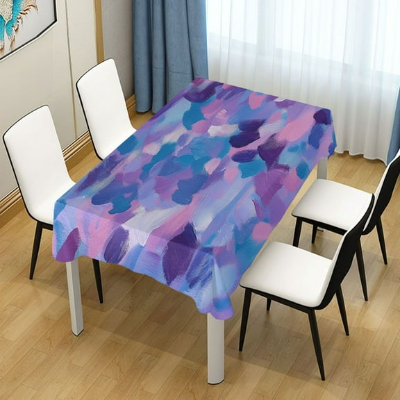 54x54 Inch Tablecloth Polyester Square Tablecloth for Home Kitchen Dinner Decor Purple and Blue Painting