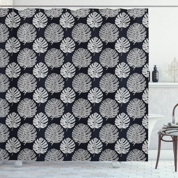 Ambesonne Philodendron Shower Curtain, Modernistic Leaves Art, 69"Wx70"L, Charcoal Grey and White