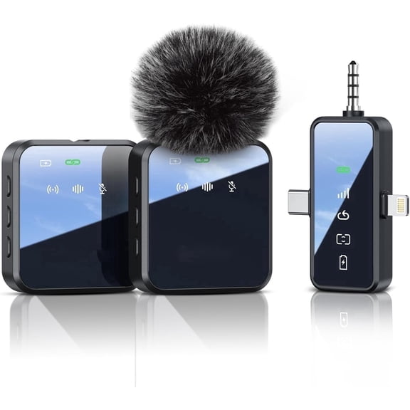 Boyun Daj 3 in 1 Microphone for iPhone/Android/Camera, Wireless Lavalier Microphone, 328ft Transmission, 18H Battery Life, Mini Microphone for Record Interview, Vlogs, YouTube, Tiktok