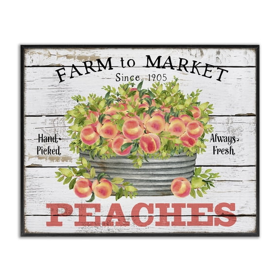 Stupell Industries Farm To Market Peaches Food & Beverage Painting Black Framed Art Print Wall Art, 14 x 11