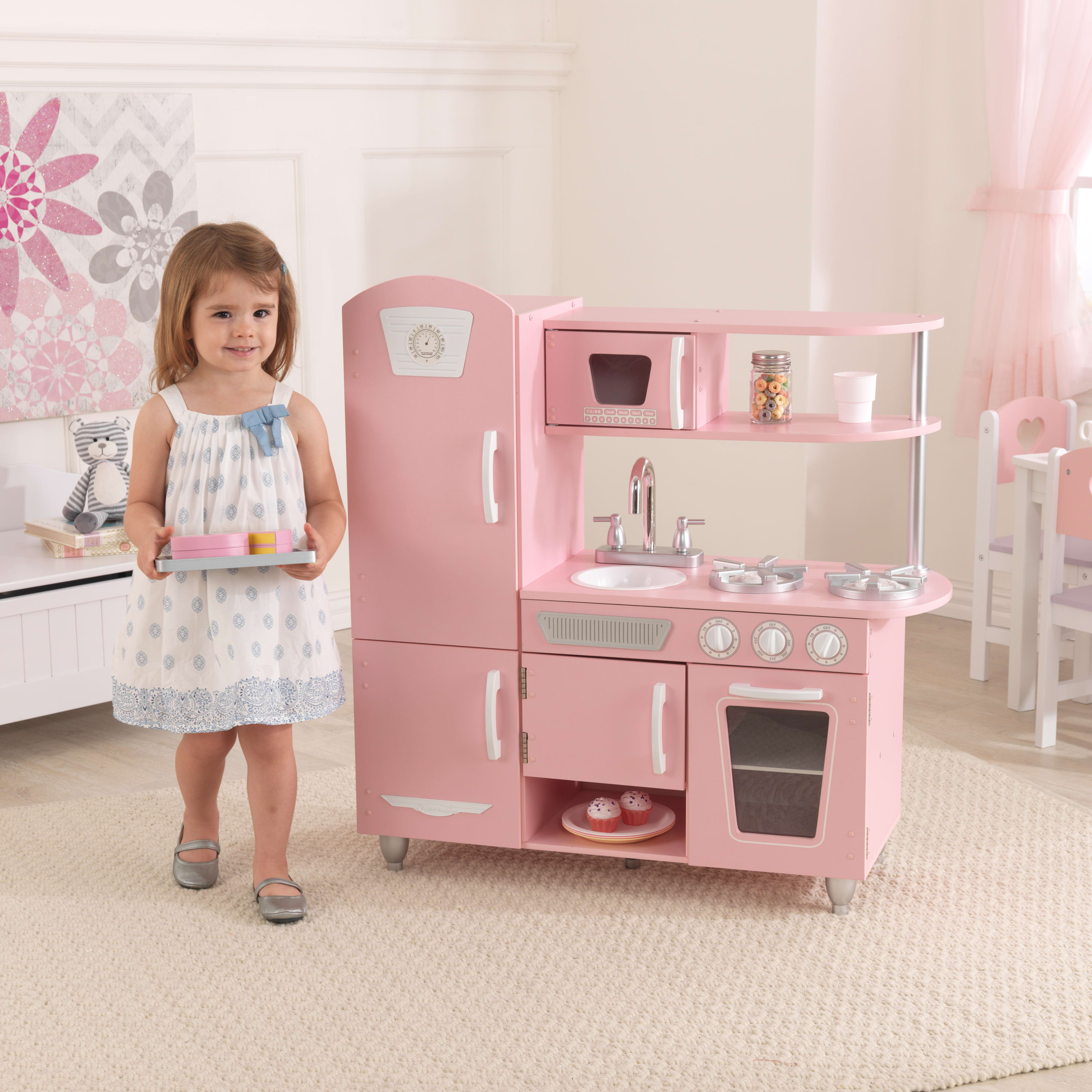 KidKraft Vintage Wooden Play Kitchen with Working Knobs, Pink - image 2 of 7