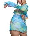 thumbnail image 4 of Femmes Papillon Imprimé Mini-Robe Manches Longues Profonde V-Cou Creux Lacets Bodycon, 4 of 7
