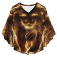 thumbnail image 4 of Glowing Lion Portrait Women's V-Neck Blouse With 3/4 Ruffled Bell Sleeves Casual Top Ladies Blouses, 4 of 7