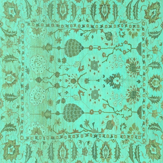 Ahgly Company Machine Washable Indoor Square Abstract Turquoise Blue Modern Area Rugs, 8' Square