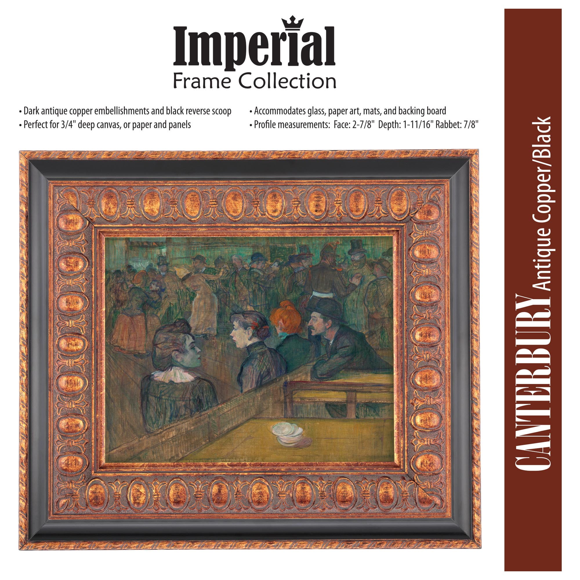 Imperial Frames Canterbury Collection 18x24" Antique Copper & Black Baroque Wood Frame, Hand-Finished, Museum-Quality Open Back Frame for 3/4" Canvas & Panels