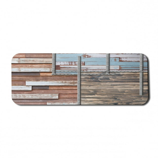 Rustic Computer Mouse Pad, Modern and Old Mixture Harmony Rusty Design with Geometric Lines Details Artwork, Rectangle Non-Slip Rubber Mousepad Large, 31" x 12", Brown and Blue, by Ambesonne