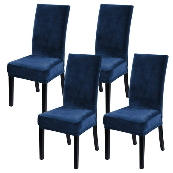 Velvet Chair Covers for Dining Room Set of 4, Soft Stretch Velvet Chair Slipcovers Removable Chair Protectors Covers,Navy Blue