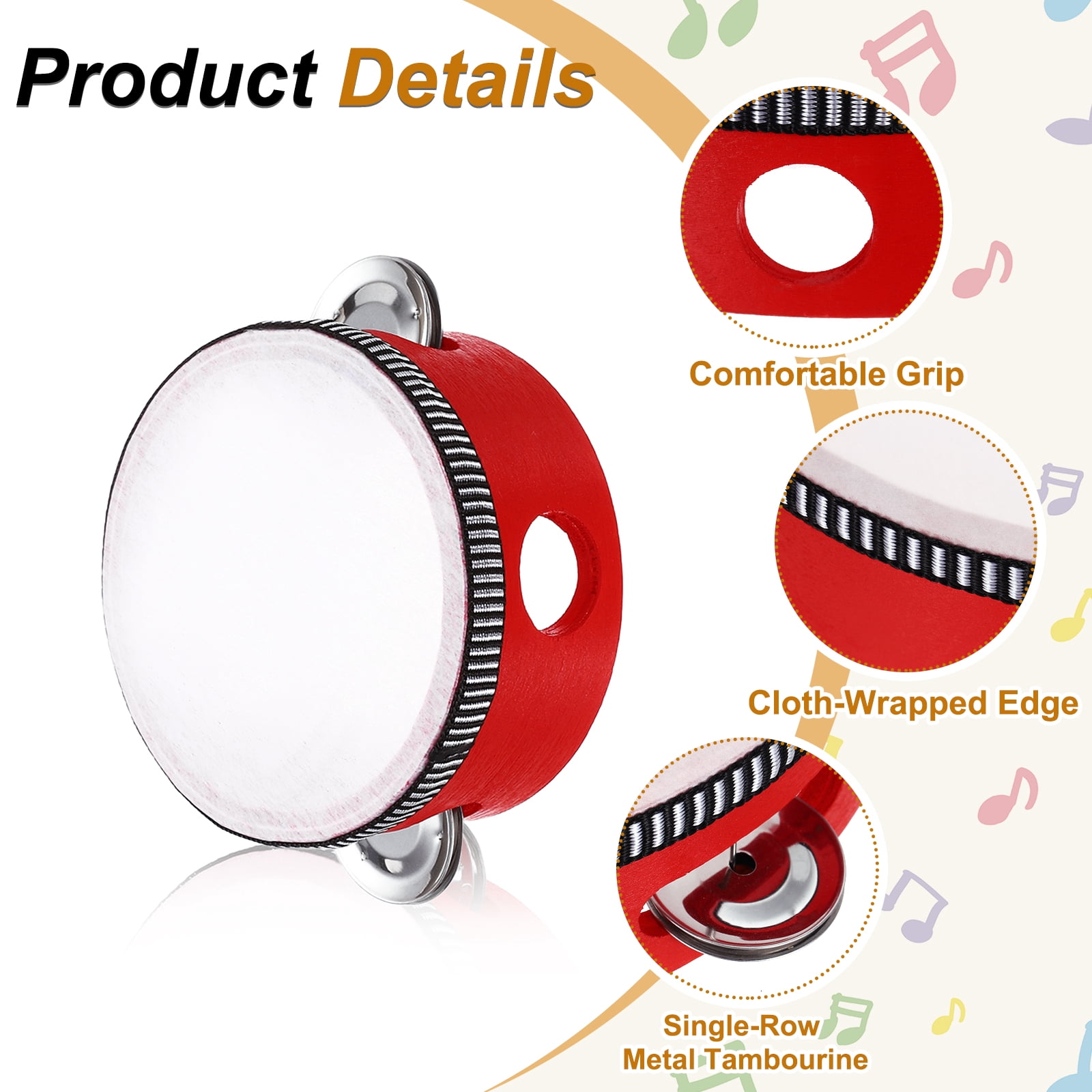 Uxcell 12 Pcs Tambourine Drum 4 Inch Wood Hand Held Tambourine Single Row Metal Jingle Percussion Musical Drum Instrument for Adults Church Wedding Party Games, Red