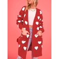 thumbnail image 6 of Women'S Cute Heart Long Cardigan Sweater V Neck Open Front Ribbed Knit Sweater Coats with Pockets Red XL, 6 of 8