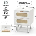 thumbnail image 3 of Rattan Nightstand Set of 2, Night Stand Bedside Table with 2 Drawers, Mid Century Modern Nightstand End Table for Bedroom, Dorm, Small Spaces, Boho Wood Side Table with Storage, White, 2 Pack, 3 of 14