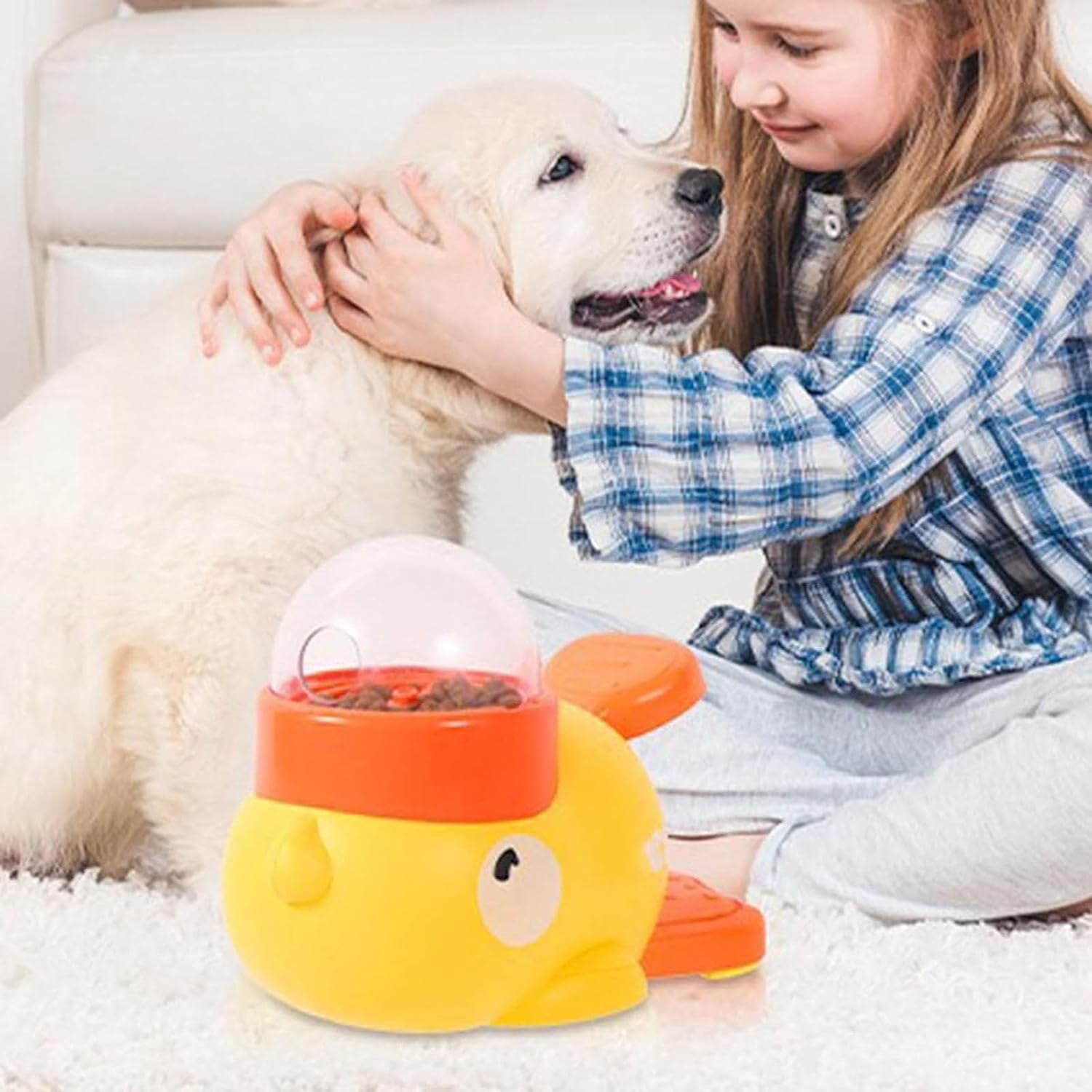 Duck Cat Treat Dispenser,Anti-Slip Interactive Slow Puzzle Feeder, 3 Challenge Lids for IQ Training, Mental Enrichment for Small Cats,Dogs,Other Pets