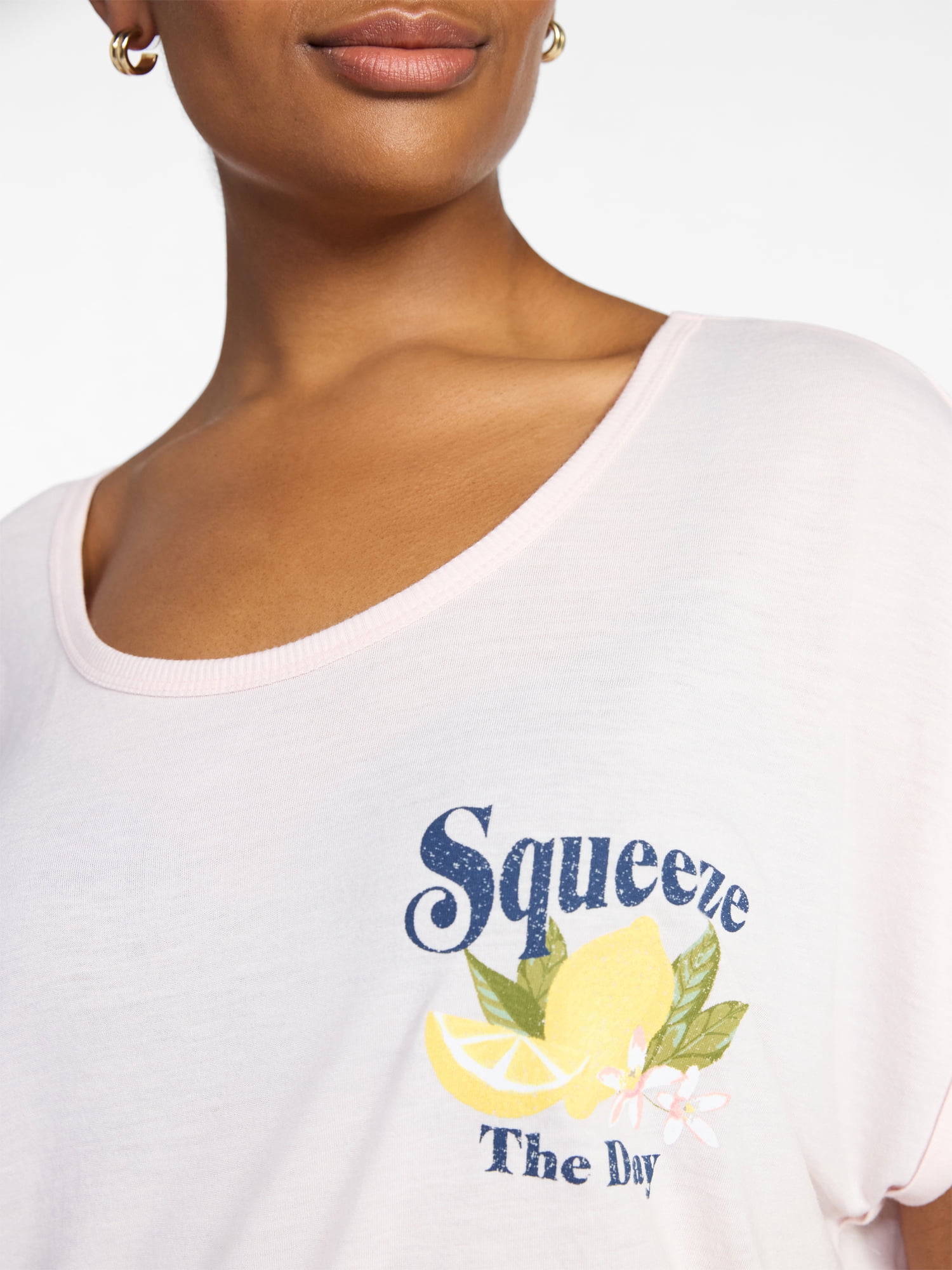 Terra & Sky Women's Plus Lemons Graphic Tee with Short Sleeves, Sizes 0X-5X