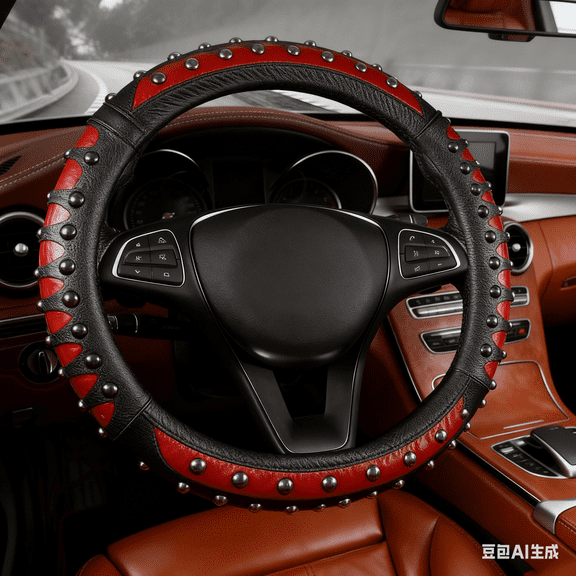 Massage Red Carbon Fiber Leather Steering Wheel Cover, 14.5-15 Inch Non-Slip Breathable Microfiber Car Steering Wheel Protector