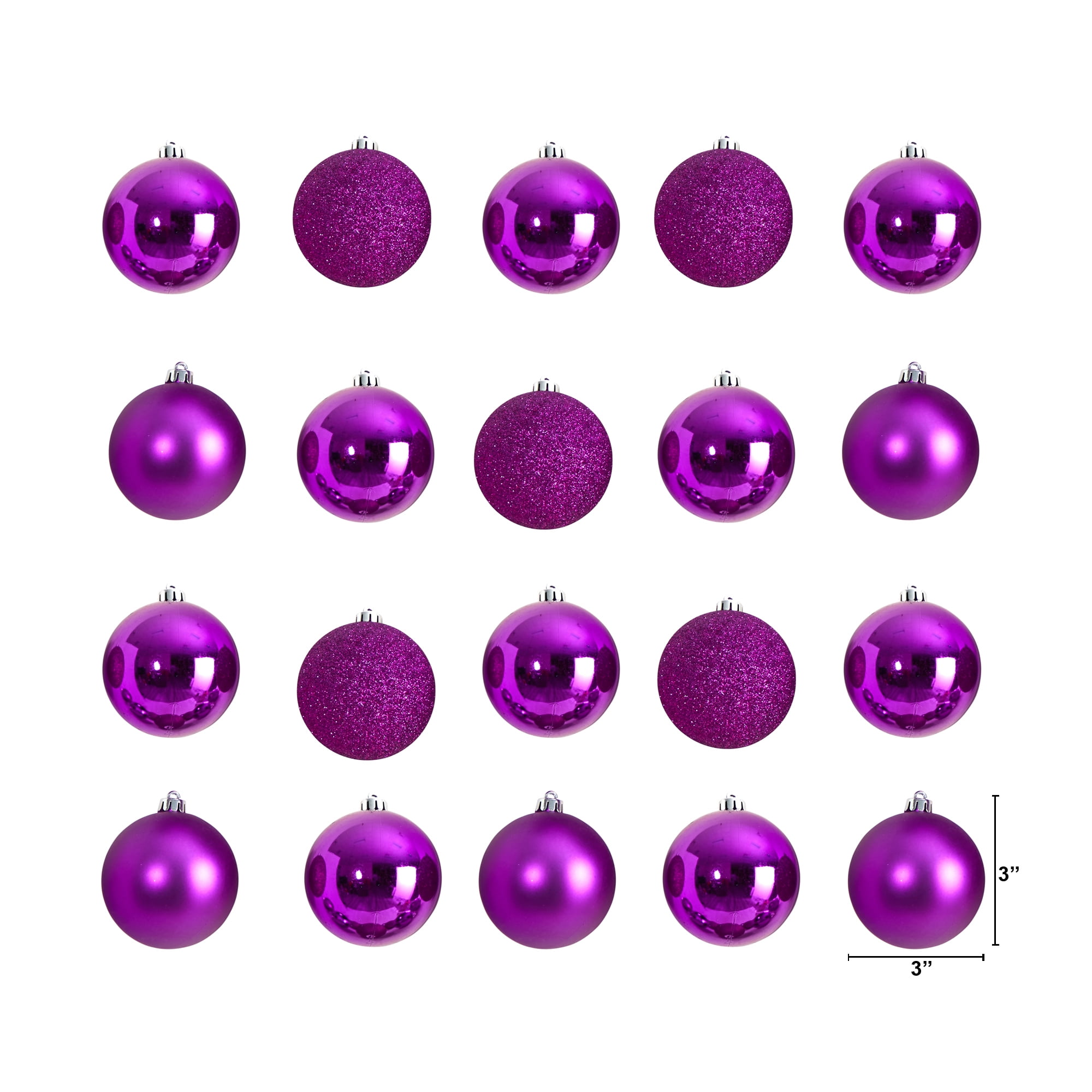 Nearly Natural Pink Plastic Holiday Christmas 3" Shatterproof Ornament Set, 20 Count