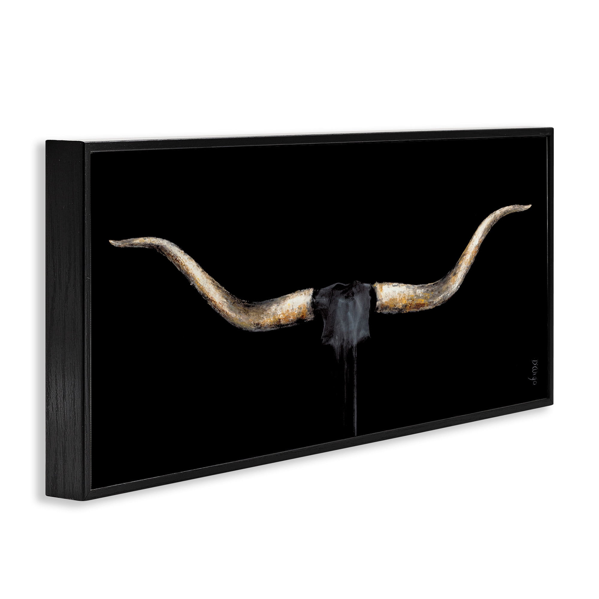Stupell Industries Bull Horns Shadow Animal Painting Animals & Insects Painting Black Framed Art Print Wall Art, 30 x 13